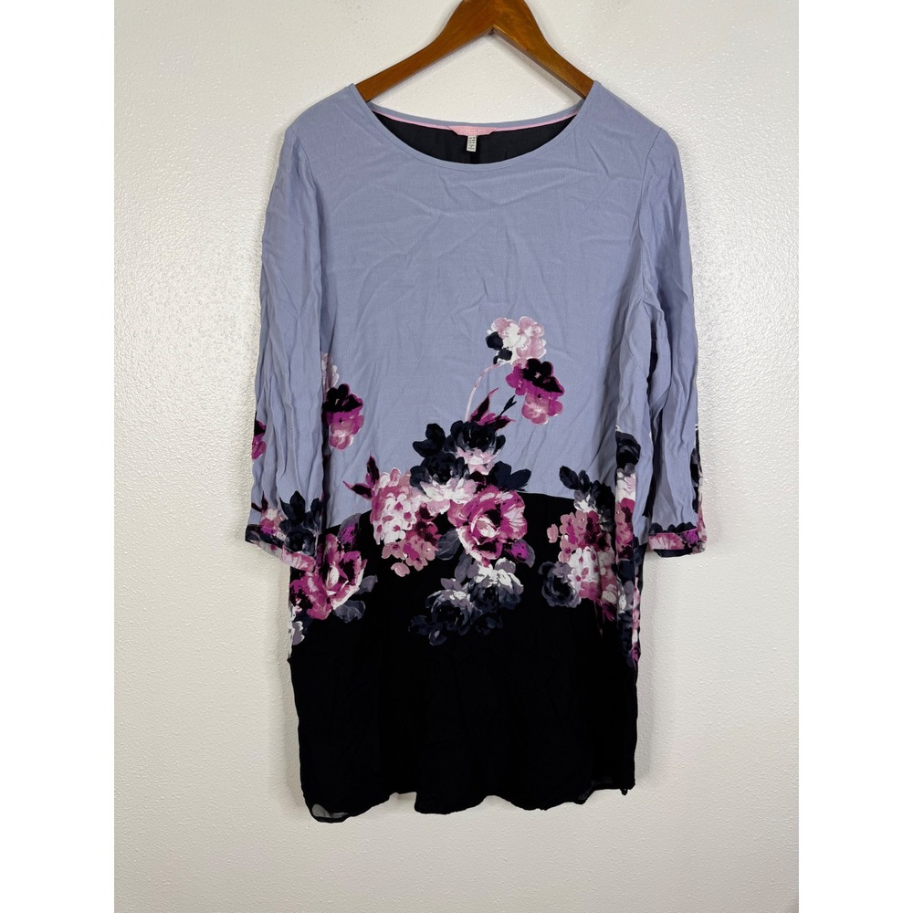 Joules Lyris Floral Shift Dress Blue Black Pink 3/4 Sleeve Size US 14